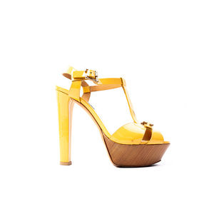 Greymer Yellow Leather High-Heeled Platform Sandals Size 36